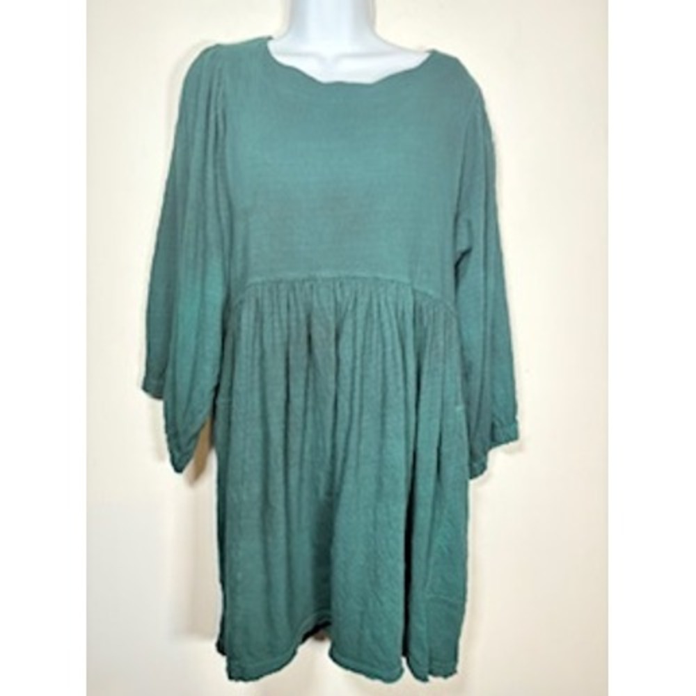 Free‎ People Beach Babydoll Dress Green Long Sleeve Gauze Lagenlook Boho Small